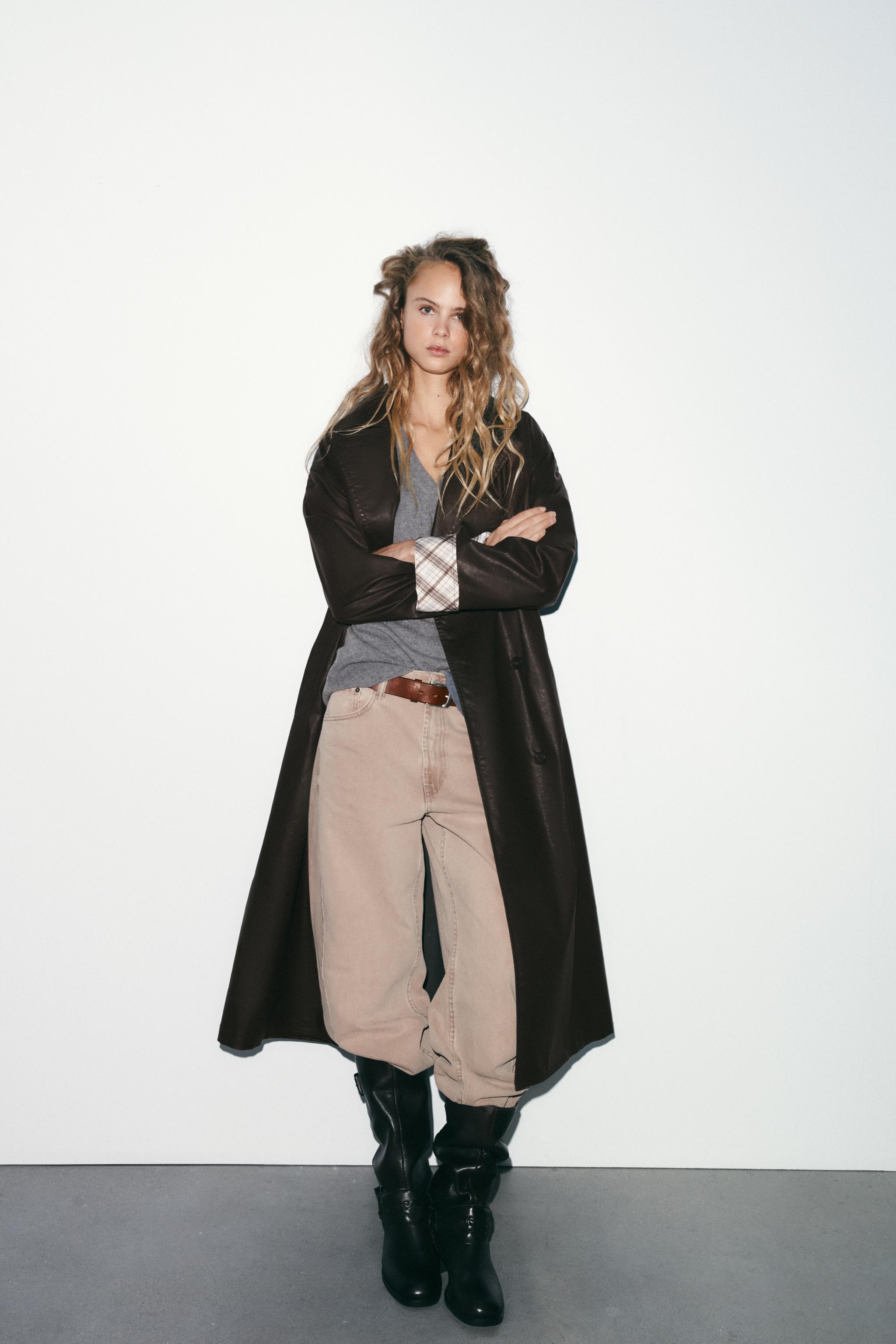 LONG WAXED PLAID TRENCH COAT